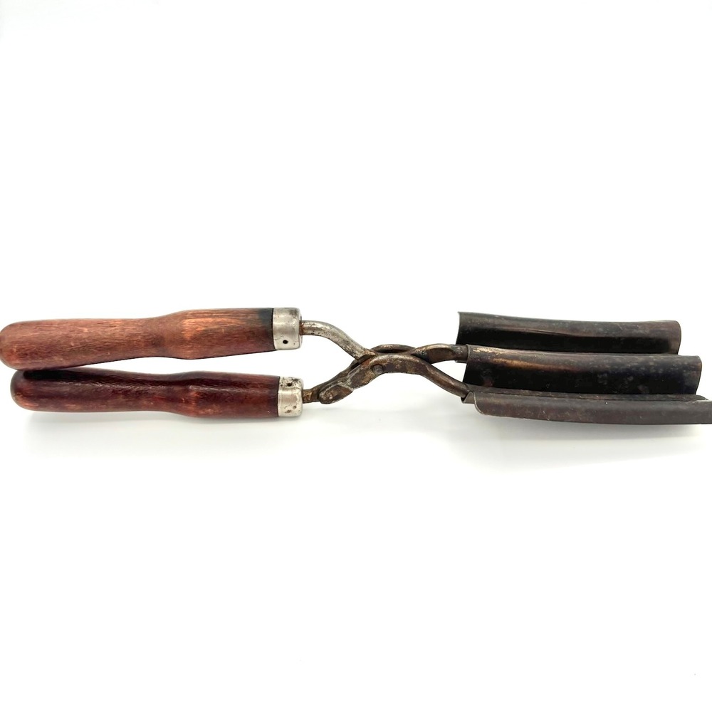 Antique Vintage Iron Hair Crimping Curl Tool Marcel Wave Wood Flapper Girl 1920s